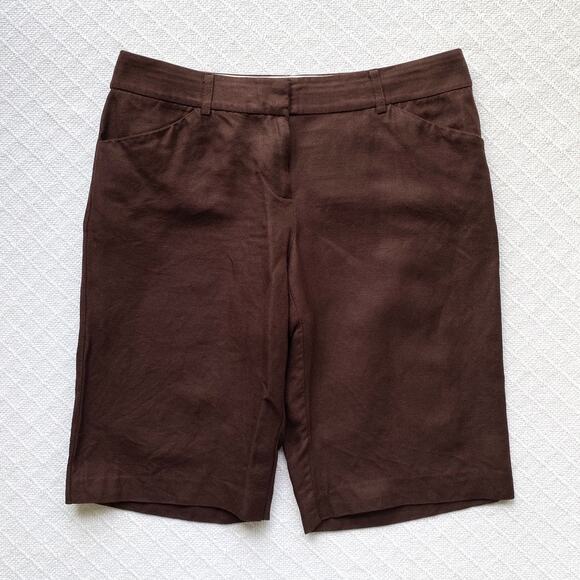 Body by Victoria Brown Linen Blend Bermuda Shorts Classic Preppy Size 4 - Picture 1 of 6